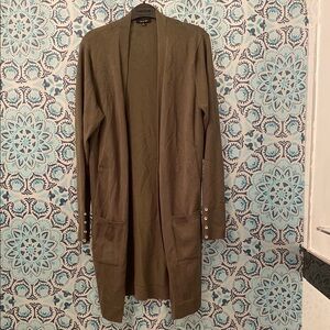 Women’s Verve Ami Olive Green Long Cardigan with Button Details & pockets - XL